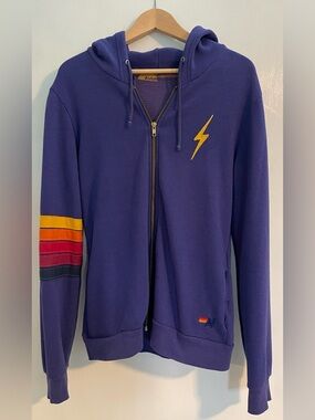 Aviator Nation Purple Zip Hoodie with Yellow Bolt
